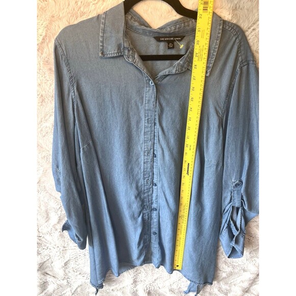 Zac & Rachel Shirt Blouse Top 2X Denim Roll Tab Sleeves Lyocell‎ Chambray - Picture 4 of 5